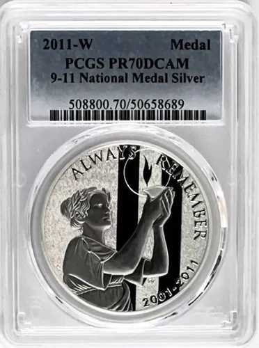 2011年 W 9/11 10周年記念シルバーメダル PCGS PR70??完璧な品質??