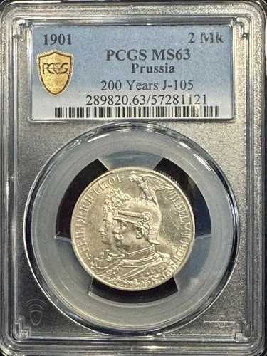 プロイセン2マーク 1901 A、PCGS MS63、「プロイセン王国建国200周年」