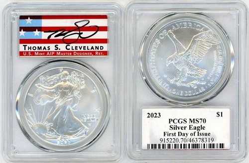 2023年 シルバーイーグル MS70 PCGS FDOI トーマス・クリーブランド アメリカーナ