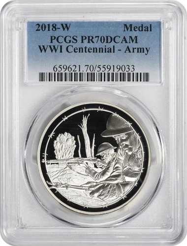 2018-W 第一次世界大戦100周年記念 陸軍銀メダル PR70DCAM PCGS