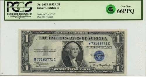 1935A 1ドル銀貨証明書 FR#1608 PCGS Gem 66 PPQ GCC グリーン 50,820円