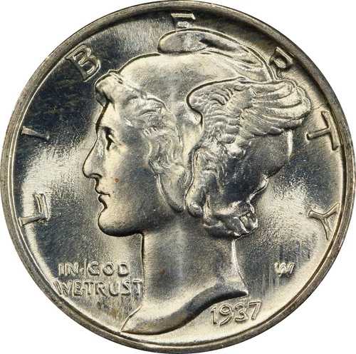 1937年 MS66FB マーキュリーダイム、PCGS 50941616