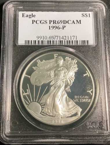 1996-P アメリカン シルバー イーグル PCGS グレード PR69DCAM!