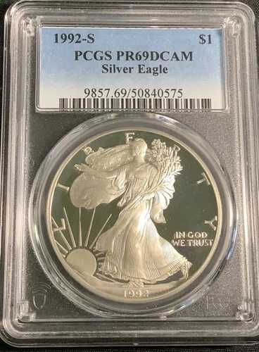 1992-S プルーフ アメリカン シルバー イーグル PCGS グレード PR69DCAM!