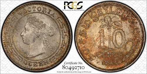 1894年セイロン10セント PCGS MS65 61,105円