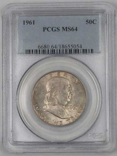 1961年 フランクリンシルバー ハーフドル 50セントコイン PCGS MS-64 ライトトーン 1A 50,820円