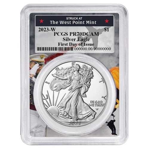 2023-W $1 1オンス プルーフ アメリカン シルバー イーグル PCGS PR70DCAM FDOI ウェストポイント フレーム