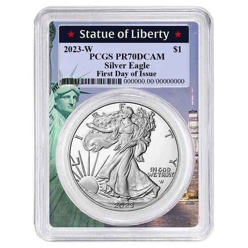 2023-W プルーフ 1ドル アメリカン シルバー イーグル PCGS PR70DCAM FDOI 自由の女神像フレーム