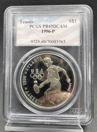 1996年 P アトランタオリンピック テニス 90% シルバー USA 国旗ホルダー ドル PCGS PR69 プルーフ