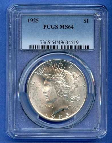 1925 P PCGS MS64 ピースシルバードル 1ドル 米国造幣局コイン 1925-P MS-64 ブラストホワイト