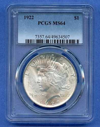 1922 P PCGS MS64 ピースシルバードル 1ドル 米国造幣局コイン 1922-P MS-64
