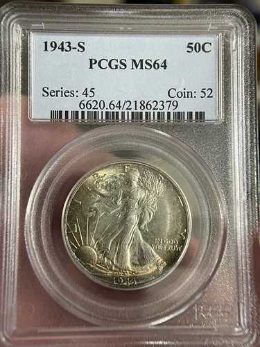 1943-S リバティウォーキング ハーフダラー PCGS MS64 トーニング - 51059
