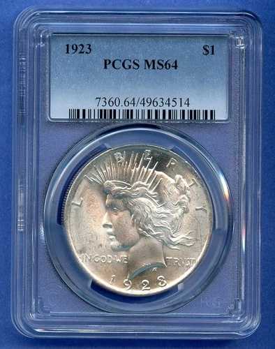 1923 P PCGS MS64 ピースシルバードル 1ドル 米国造幣局コイン 1923-P MS-64 ブラストホワイト