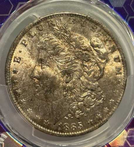 1885-O モーガン シルバー ダラー PCGS MS-63 表面琥珀色、PQ Rev!