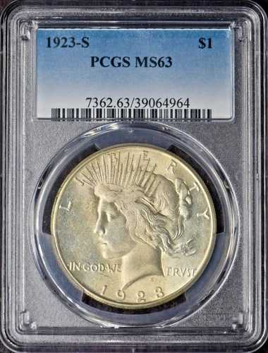 1923-S ピースシルバードルトーン - PCGS MS63 - ?COINGIANTS?
