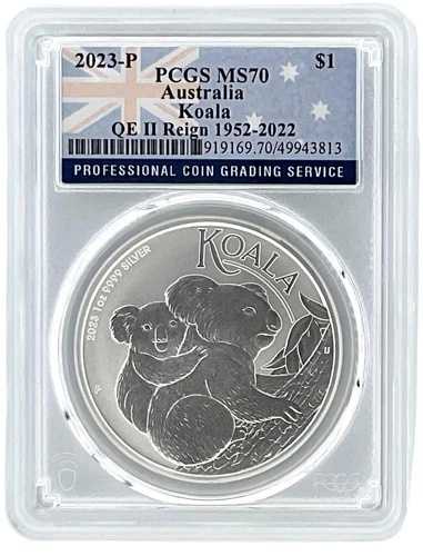 2023年 オーストラリア 1オンス シルバー コアラ PCGS MS70 - 国旗ラベル