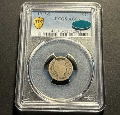 1913-S バーバーダイム ? PCGS AG03 CAC ? より良い日付 ??