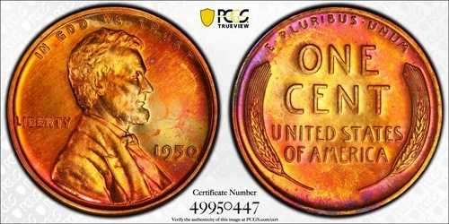 見事な両面トナー 1950年 プルーフ リンカーン ウィート セント PCGS PR65RB PR 65 トーン