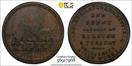 1811年 タカ 1D ウィザーズ-47 ビルストン銅貨 1ペニートークン BN PCGS XF 45