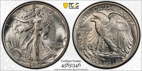1943年 ウォーキング・リバティ ハーフ PCGS MS 65 美しい光沢