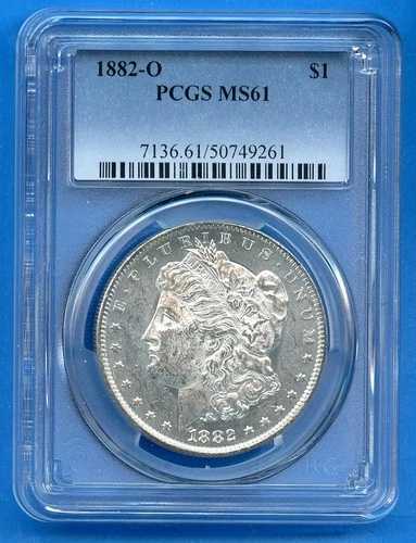 1882 O PCGS MS61 モーガン シルバー ダラー $1 米国造幣局コイン ブラスト ホワイト ルックス PL