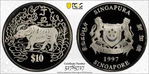 1997年 シンガポールドル 10ドル ルナシリーズ 丑年 CuNi PCGS PL69
