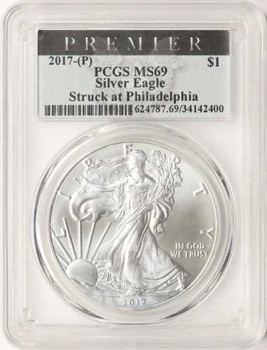 2017-(P) 1ドル アメリカン シルバー イーグル PCGS MS69 プレミアラベル フィラデルフィア