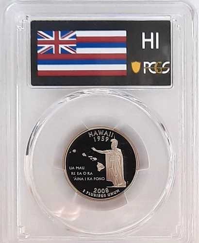 2008-S クラッドプルーフ ハワイ州クォーター - PCGS PR 70 DCAM - 州旗ラベル