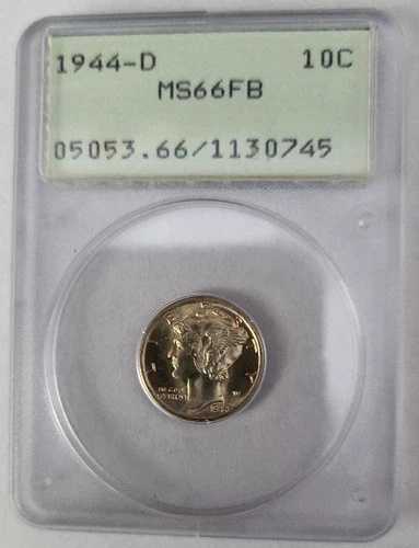 1944年-D シルバー マーキュリーダイム 10セント PCGS MS66 FB フルバンド ラトラー