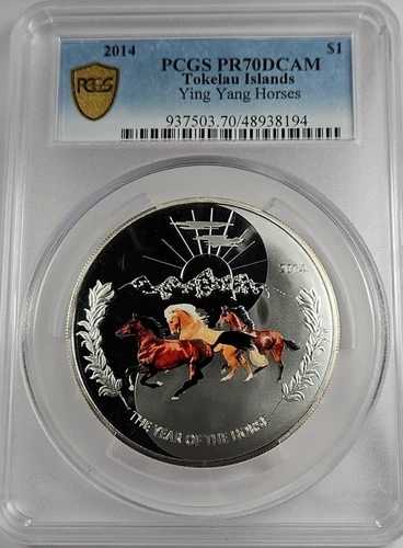 2014年 トケラウ諸島 1ドル 陰陽馬銀貨 Km#175 PCGS PR70DCAM