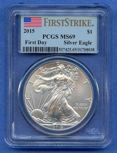 2015 PCGS MS69 ASE 1オンス アメリカンシルバーイーグル $1 米国造幣局 ファーストストライク 初日