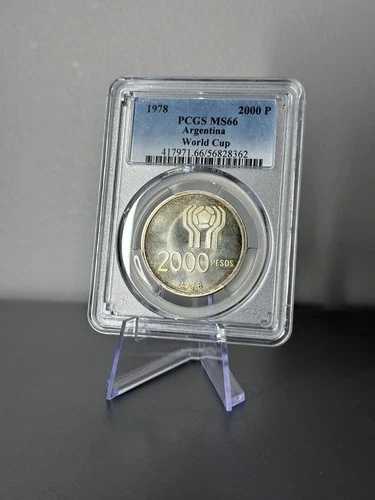 1978年 アルゼンチン 2000ペソ FIFAワールドカップ シルバーコイン PCGS MS66 トップポップ 1/0