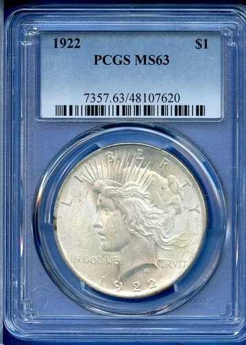 1922 P PCGS MS63 ピースシルバードル 1ドル 米国造幣局コイン 1922-P MS-63