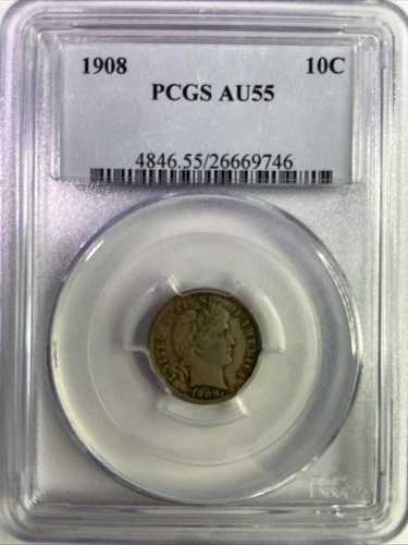 1908年バーバーダイム PCGS AU-55