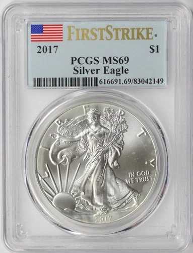 2017年 シルバー アメリカンイーグル $1 PCGS MS69 ファーストストライク フラッグラベル