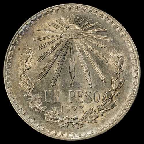 1923-M メキシコ 1 ペソ PCGS MS63 - キャップ & レイズ - リベルタ (60523)