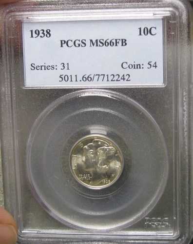 1938年 マーキュリーダイム シルバー ---- PCGS MS-66 FB スラブグレーディング済み ---- #397B