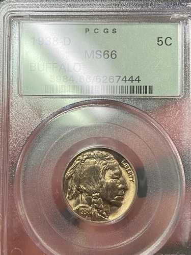 1938年製 バッファローニッケル 5C PCGS MS 66 両面ゴールドトーン #7444