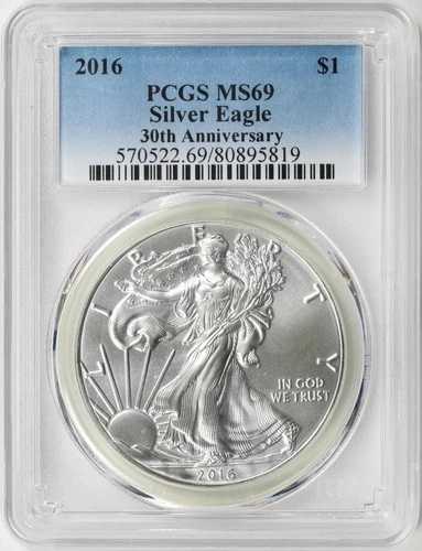 2016年 1ドル アメリカン シルバー イーグル 1ドル PCGS MS69 30周年記念