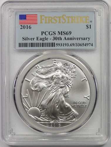 2016年 アメリカン・シルバー・イーグル 30周年記念 $1 MS 69 PCGS ファーストストライク