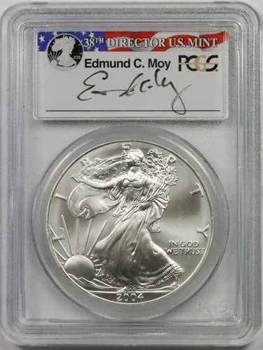 2004年 アメリカン シルバー イーグル $1 MS 69 PCGS エドマンド C. モイ署名