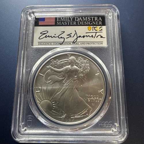 2024-P シルバーイーグル PCGS MS-69 スター・プリヴィ 1オンス エミリー・ダムストラ直筆サイン入り