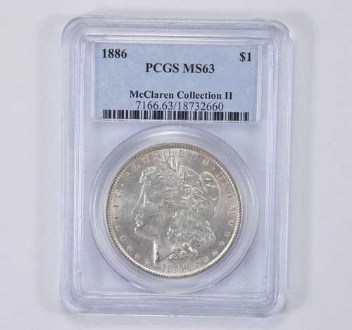 1886-P モルガン銀貨（1ドル）、フィラデルフィア造幣局、銀90%、PCGS、MS63