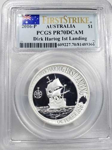 2016年 ディルク・ハルトグ オーストラリアン・ランディング シルバー 1ドル高浮き彫りコイン PCGS PF70 DCAM #2
