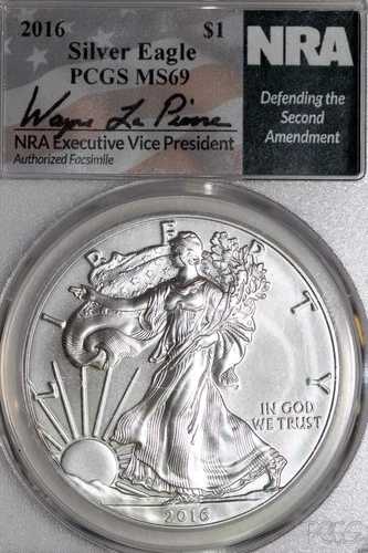 2016年 NRA アメリカン 1ドル シルバー イーグル 1オンス ファイン 999 PCGS グレード MS 69 (80431262)