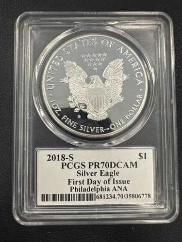 2018 S 地金 シルバーイーグル PCGS PR-70 DCAM シルバーイーグル FDI マーカンティ フィラデルフィア AN