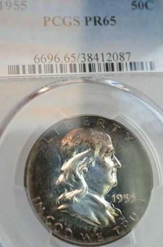 PR65 1955 PCGS グレーデッド フランクリン シルバー ハーフダラー プルーフ カメオ風 トーンコイン