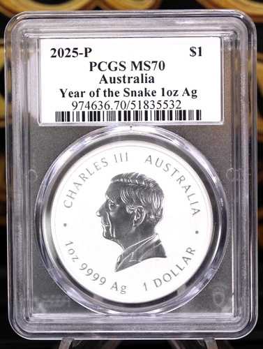 2025-P オーストラリア 巳年 ?? PCGS MS70 ULTRA 1オンス .9999 シルバー LOT 096