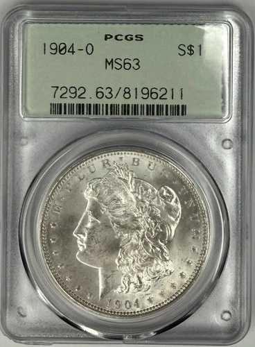 1904 O モーガン シルバー ダラー $1 PCGS MS63 ??オールド グリーン ホルダー - 厳格にグレーディング???