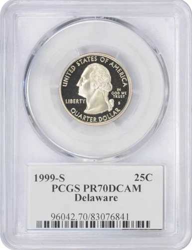 1999-S 国旗付きデラウェア州クォーター貨幣 DE PR70DCAM PCGS プルーフ 70 ディープカメオ